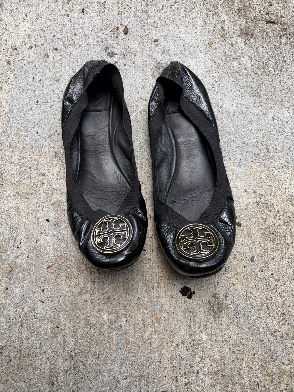 Tory Burch Black Leather Logo Ballet Flats